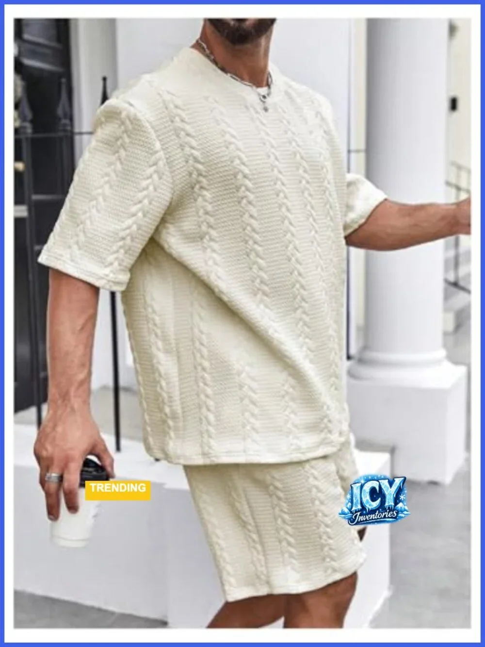 Men's Cable Knit Short Sleeve T-Shirt and Shorts Set Big and Tall Vacation